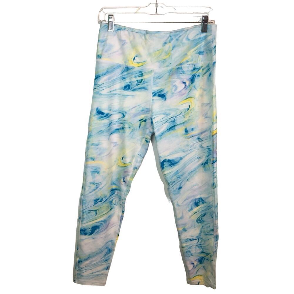 Betsey Johnson Women's Size Large Watercolor Tie Dye Athletic Leggings Blue Pink